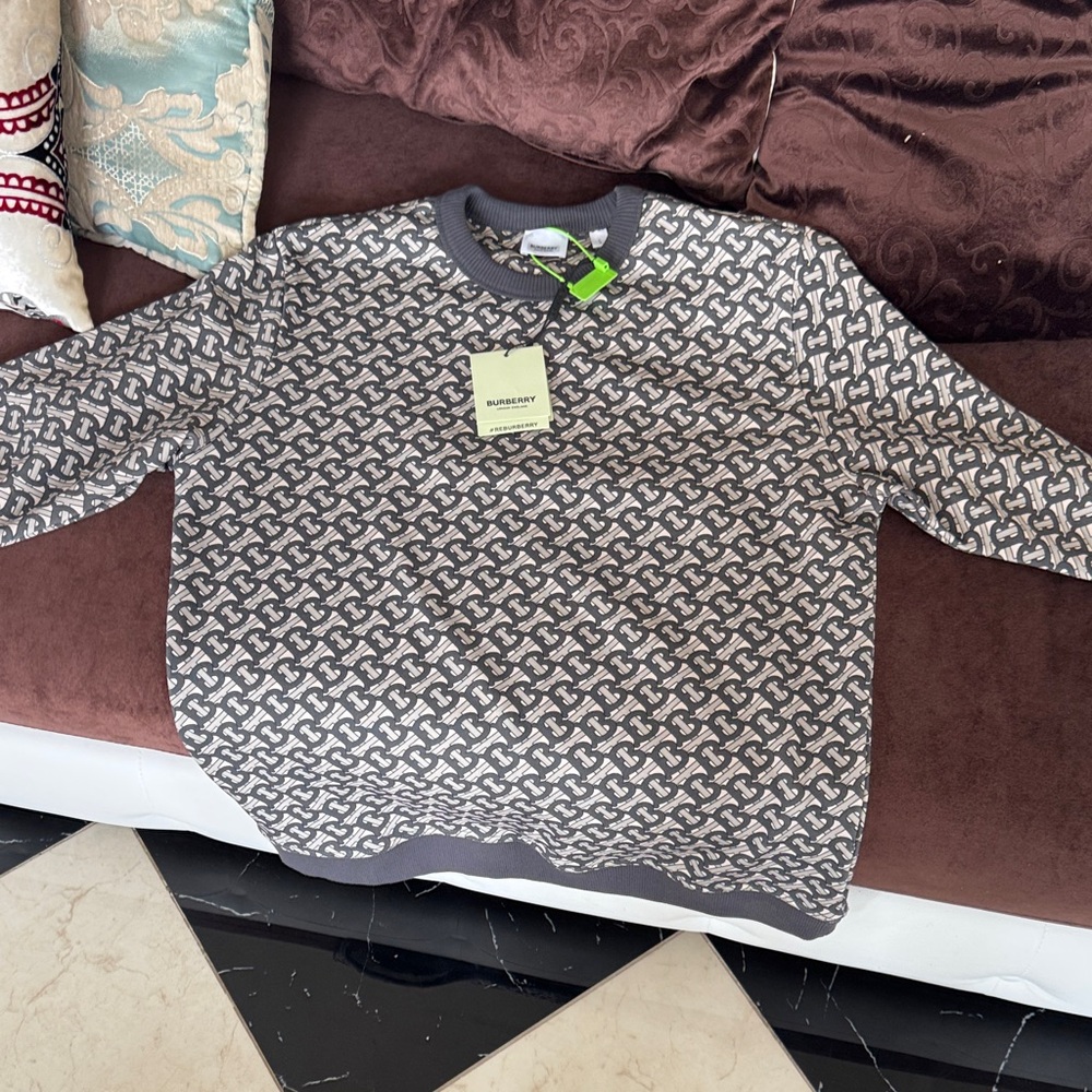 Burberry Black and White Patterned Crewneck Sweater